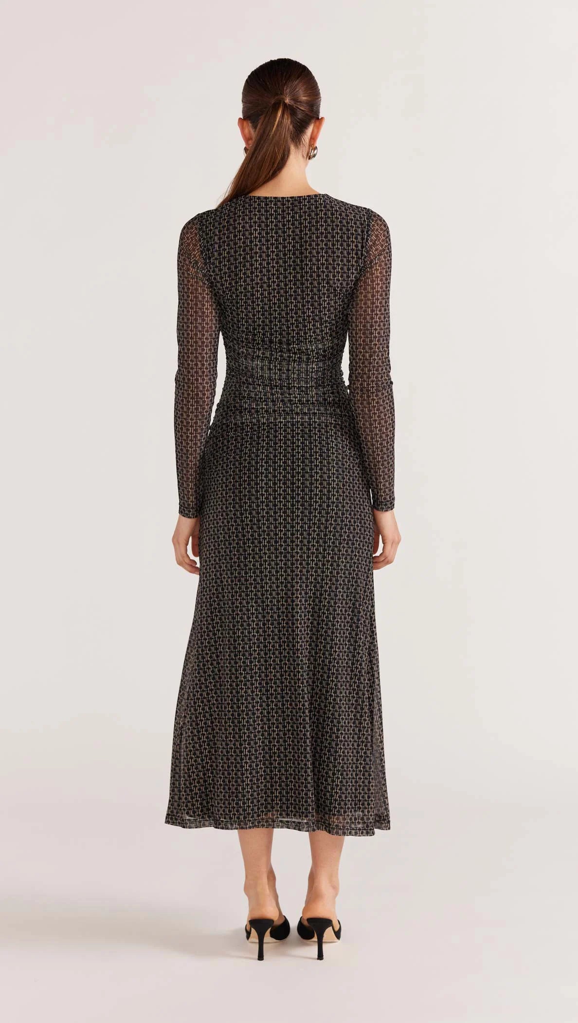 STAPLE THE LABEL ZETA MESH MIDI DRESS GEOMETRIC