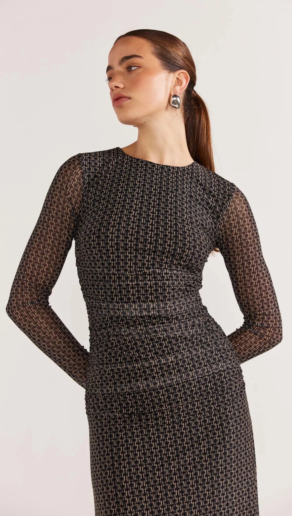 STAPLE THE LABEL ZETA MESH MIDI DRESS GEOMETRIC