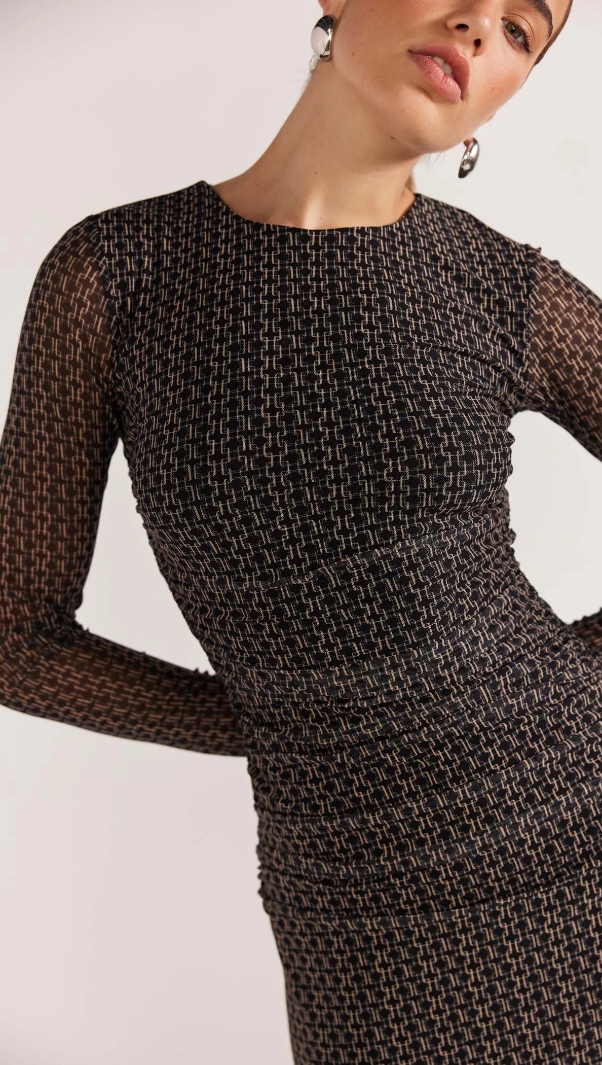 STAPLE THE LABEL ZETA MESH MIDI DRESS GEOMETRIC