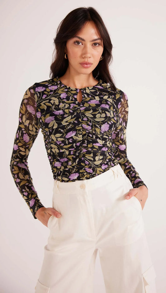MINK PINK NOCTURNE MESH TOP LILAC FLORAL