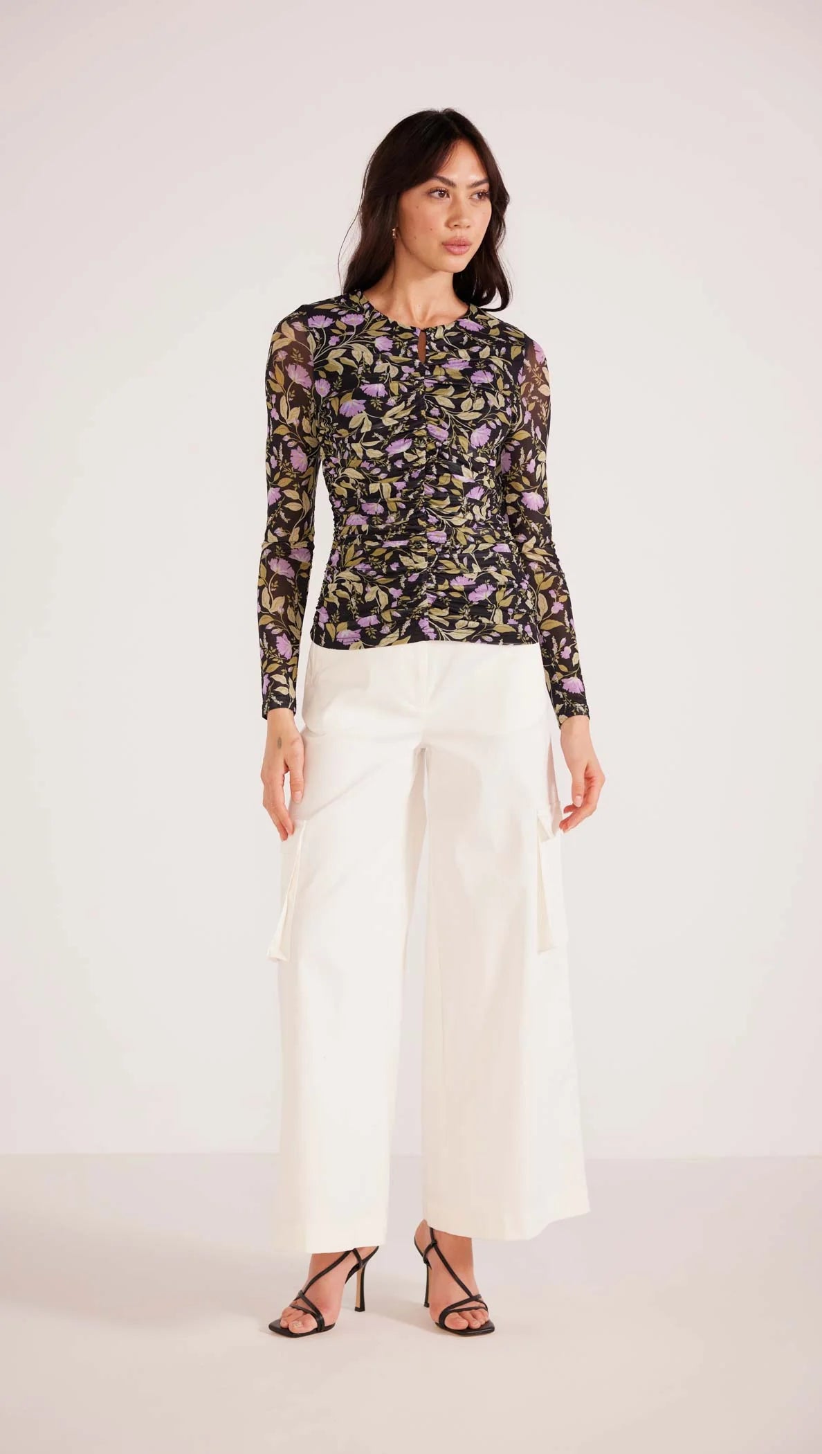MINK PINK NOCTURNE MESH TOP LILAC FLORAL