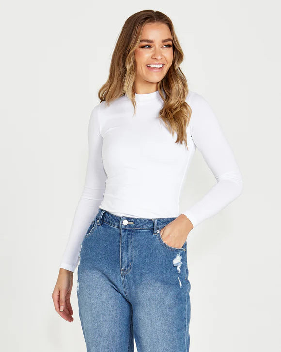 SASS NISHA MOCK NECK TOP WHITE