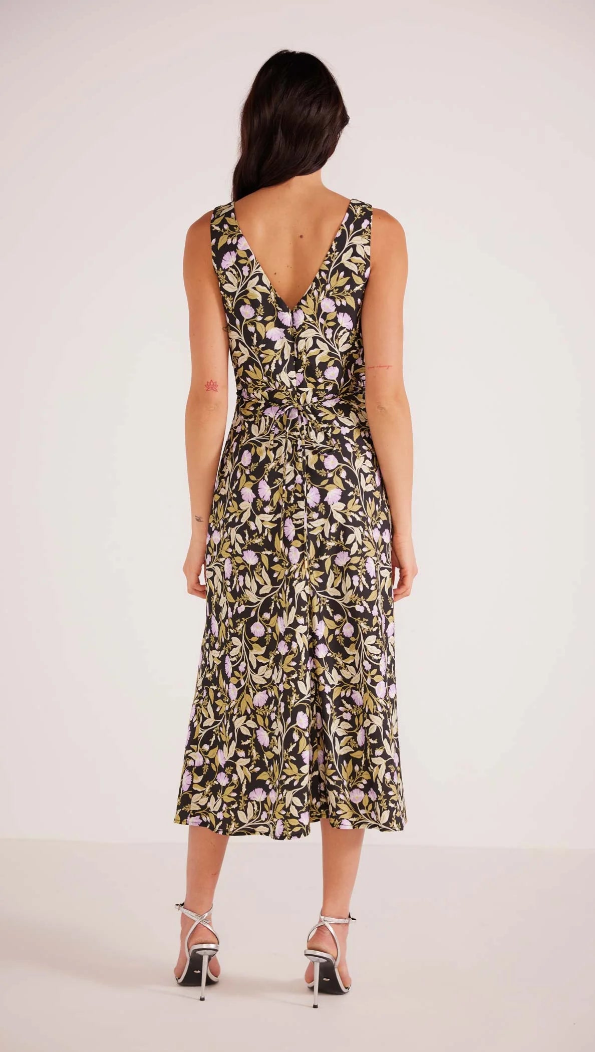 MINK PINK NOCTURNE BIAS SLIP MIDI DRESS LILAC FLORAL
