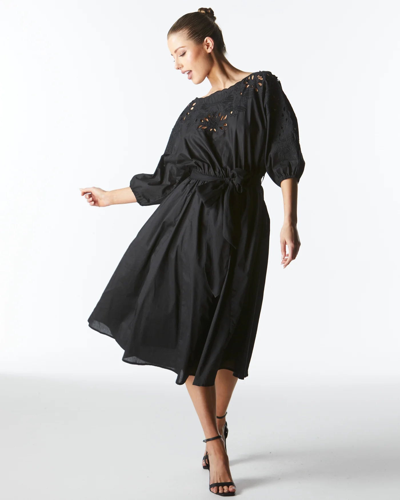 FATE+BECKER LILY POND EMBROIDERED DRESS BLACK