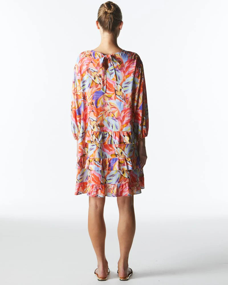 FATE+BECKER MIDSUMMER RUFFLE LONG SLEEVE MINI DRESS SUNSET PALM