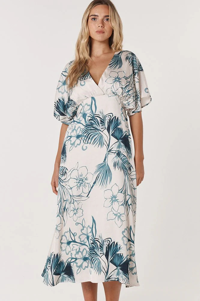 Fate+Becker Solstice Midi Dress Palm Print