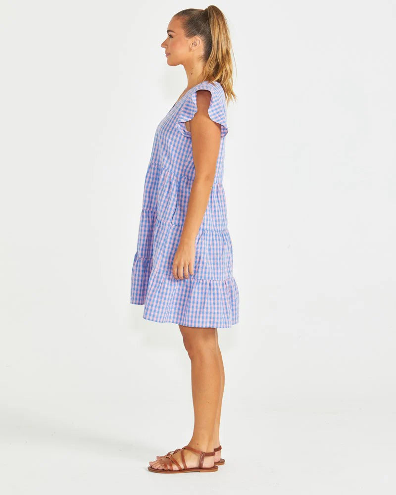SASS PHILLIPA DRESS BLUE/PINK GINGHAM