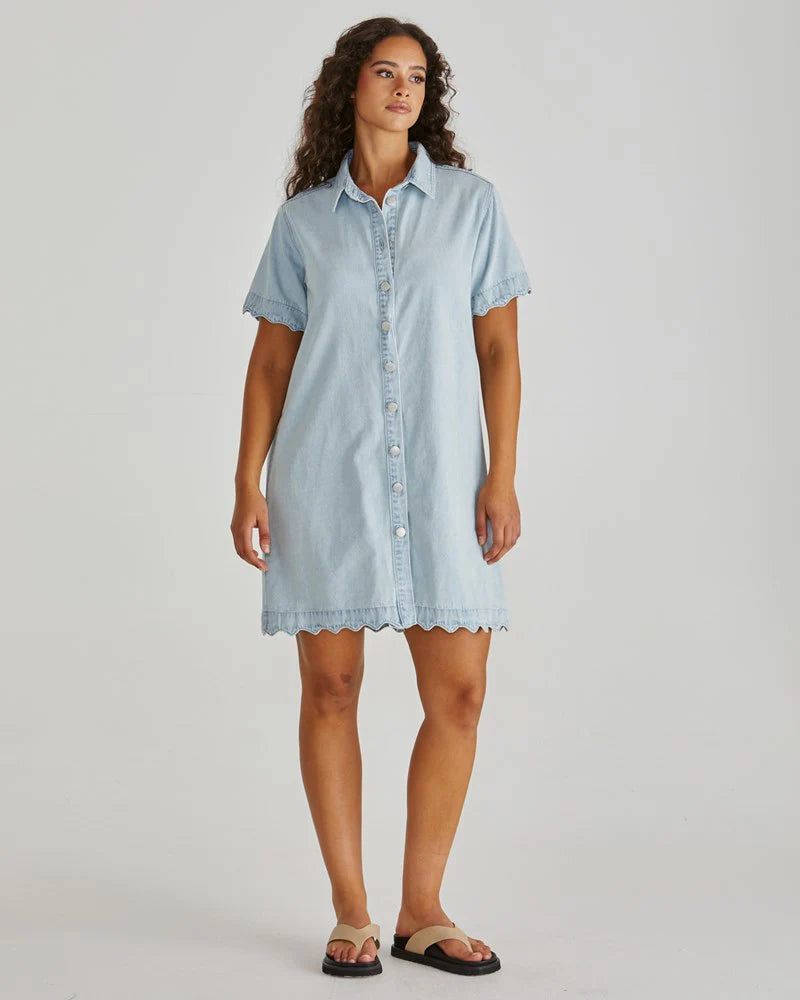 Sass Vale Scalloped Denim Dress Bleach