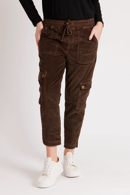 A LITTLE BIRDIE TOLD ME CARGO PANT CHOCOLATE CHECK