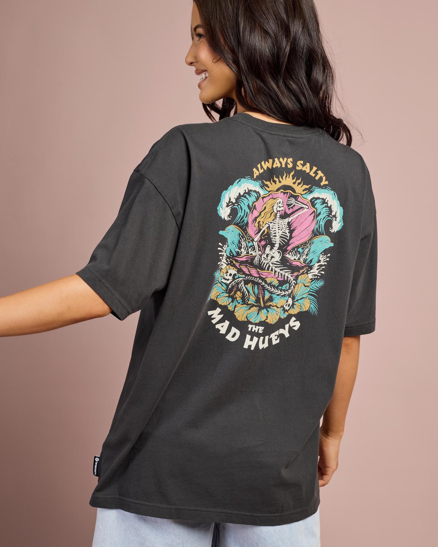 The Mad Hueys Always Salty Womens Oversized Tee Vintage Black