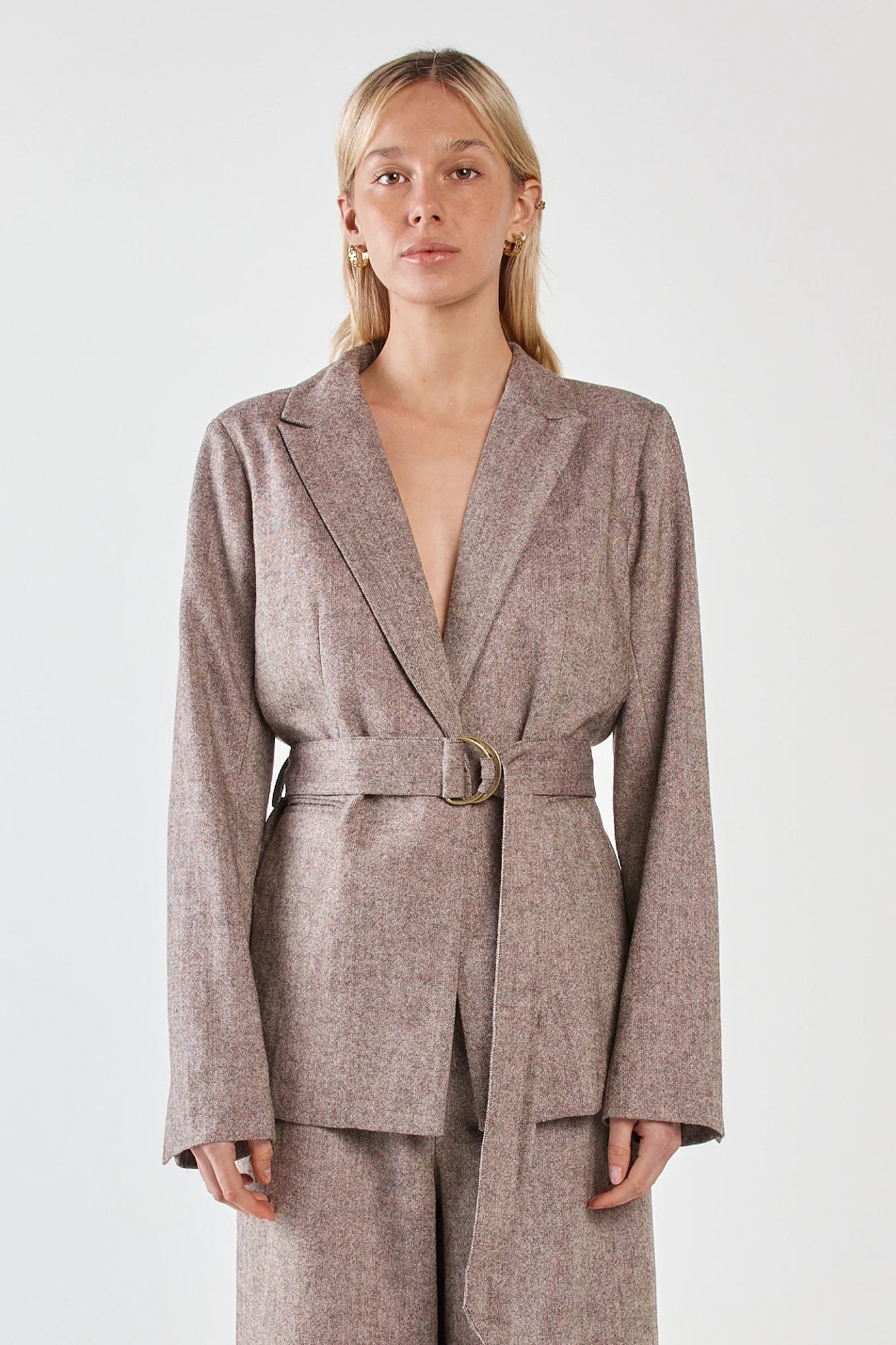 Sass Thalia Belted Blazer | Chocolate Birdseye