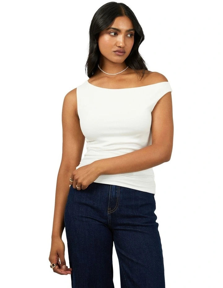 ALL ABOUT EVE KYLIE OFF THE SHOULDER TOP VINTAGE WHITE