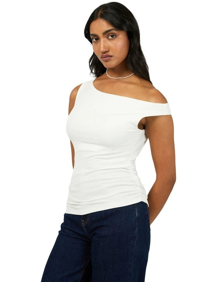 ALL ABOUT EVE KYLIE OFF THE SHOULDER TOP VINTAGE WHITE