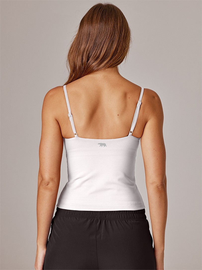 RUNNING BARE SMOOTH MOVES PUSH UP CAMI TANK W/SHELF BRA (MID SUPPORT) WHITE