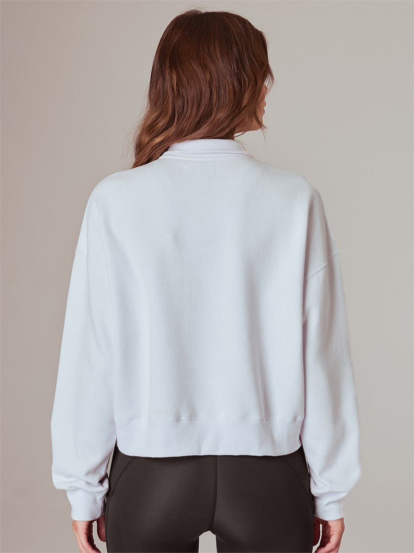 RUNNING BARE LEGACY FUNNEL NECK 1/2 ZIP CROP SWEAT WHITE
