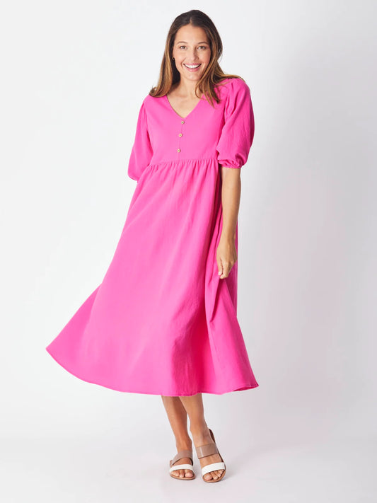 LUNA SKY BILLOW SLEEVE COTTON DRESS PINK