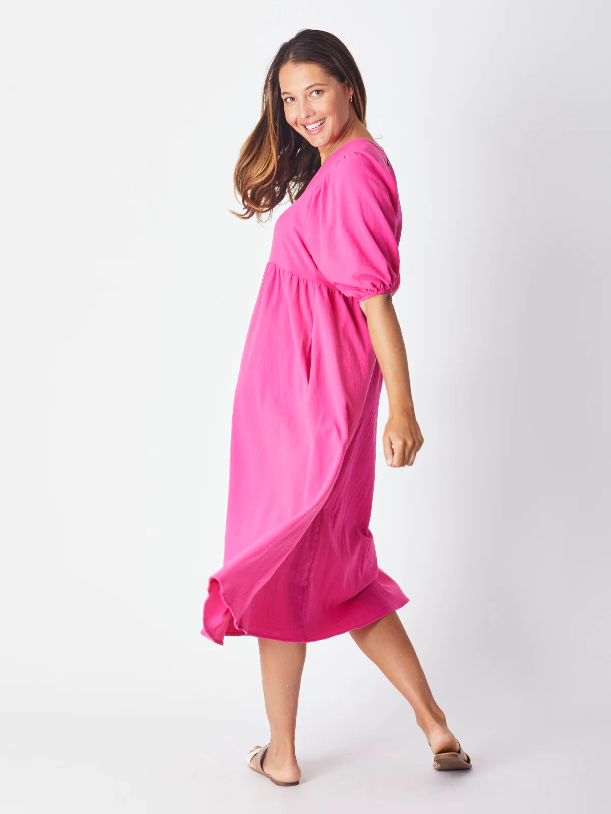 LUNA SKY BILLOW SLEEVE COTTON DRESS PINK