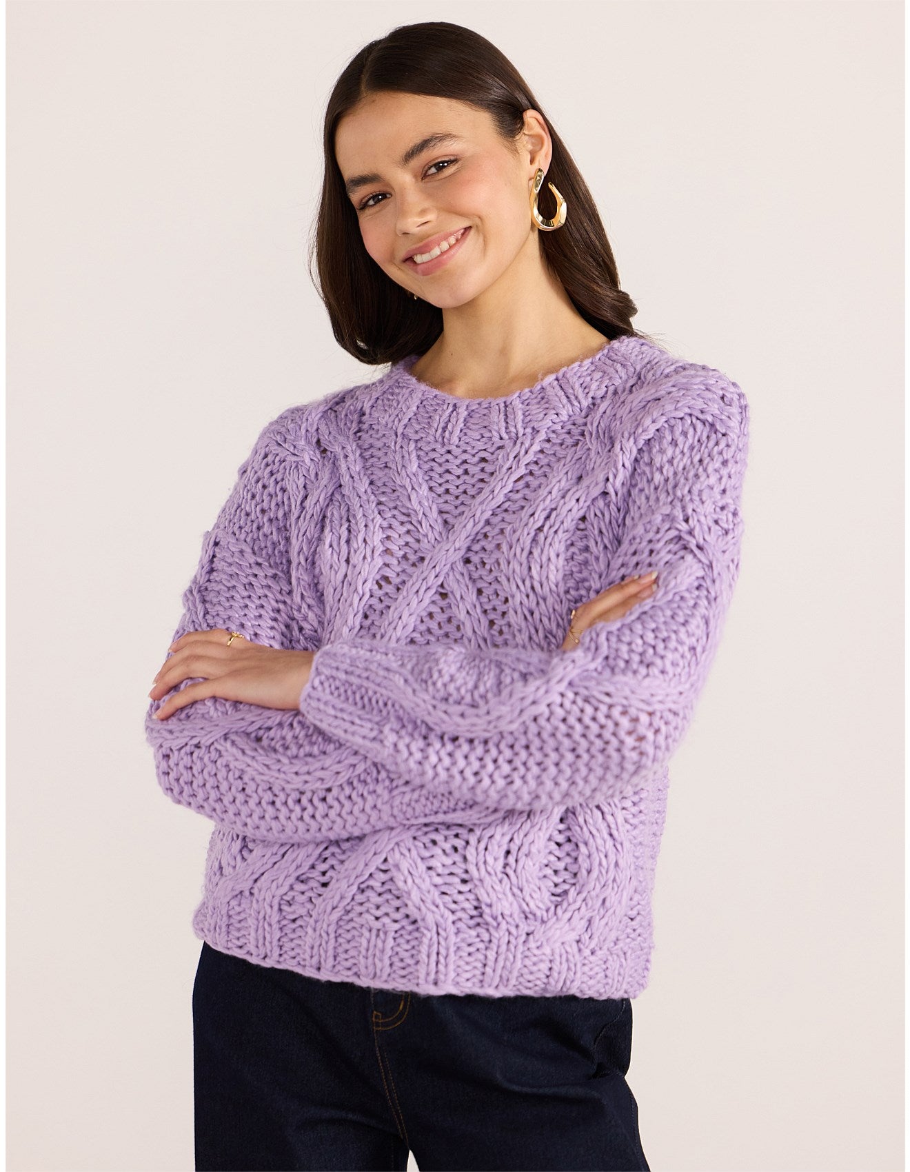 MINKPINK JENNIFER CABLE KNIT JUMPER LILAC