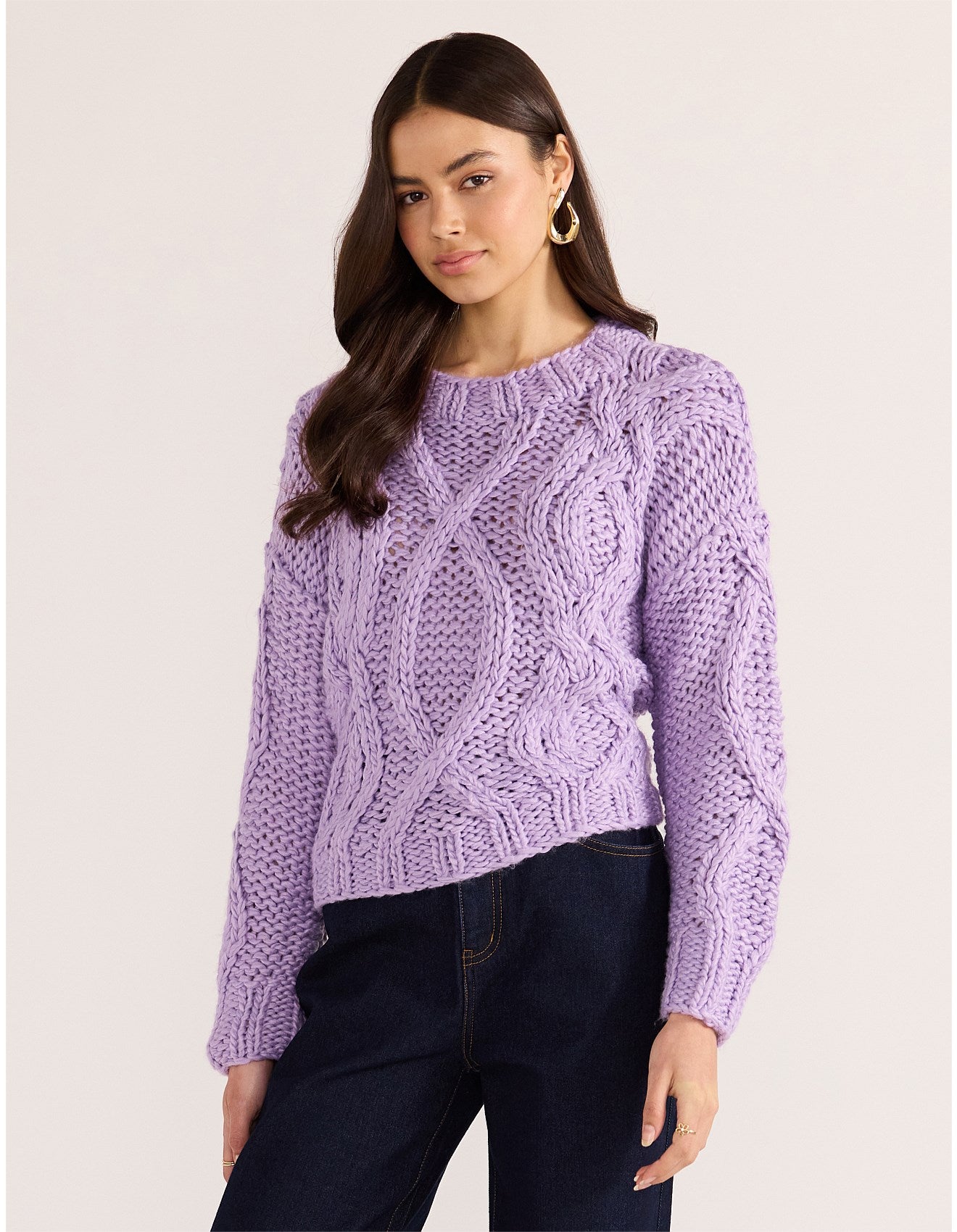 MINKPINK JENNIFER CABLE KNIT JUMPER LILAC