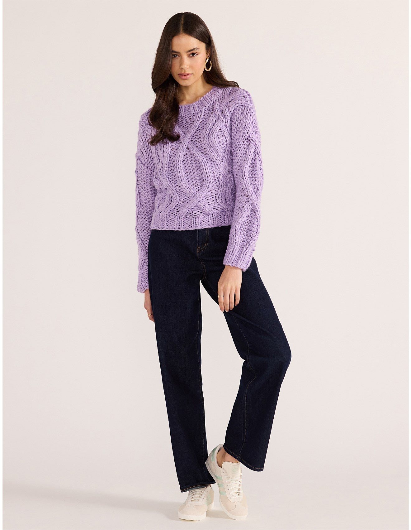 MINKPINK JENNIFER CABLE KNIT JUMPER LILAC