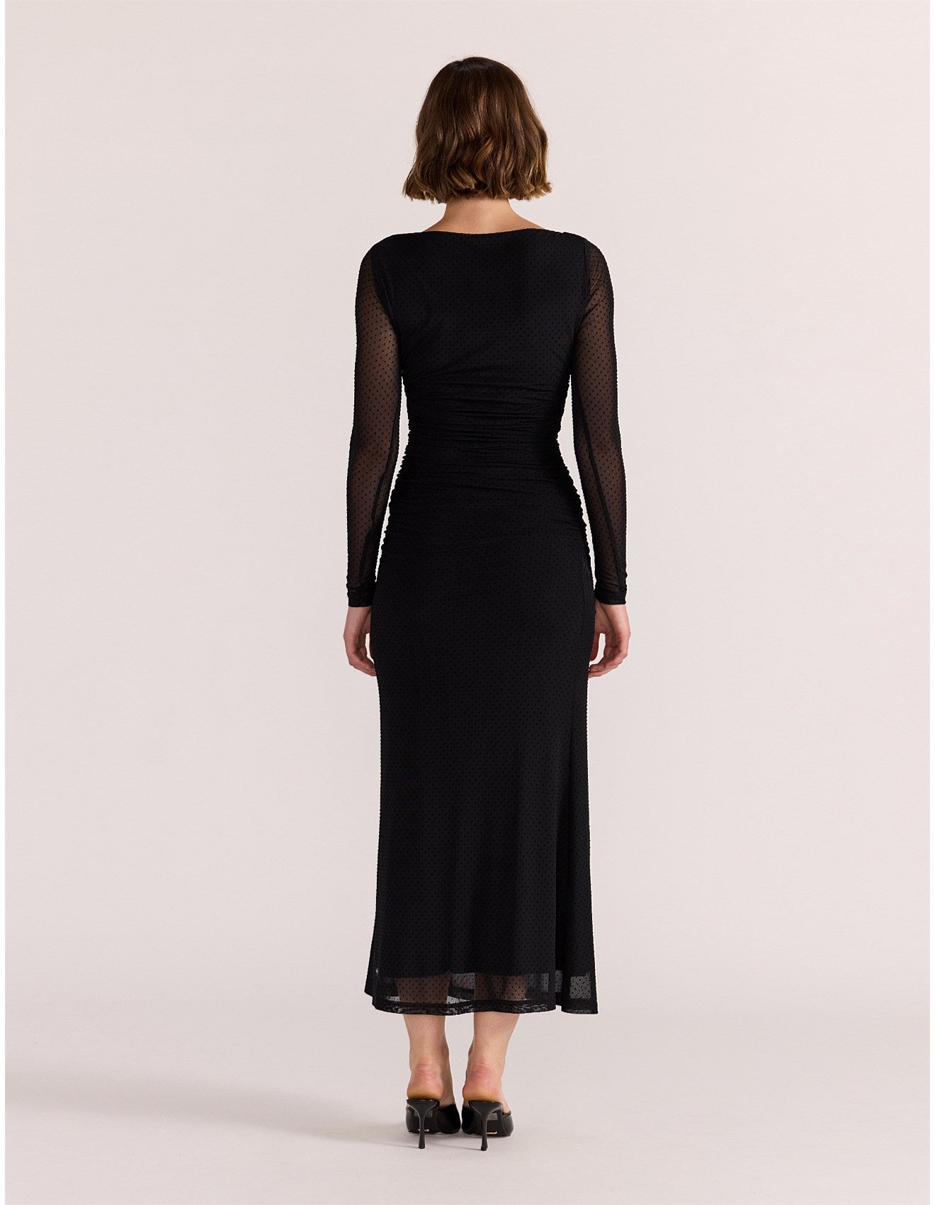 STAPLE THE LABEL KAIA SPOT MESH MAXI DRESS BLACK