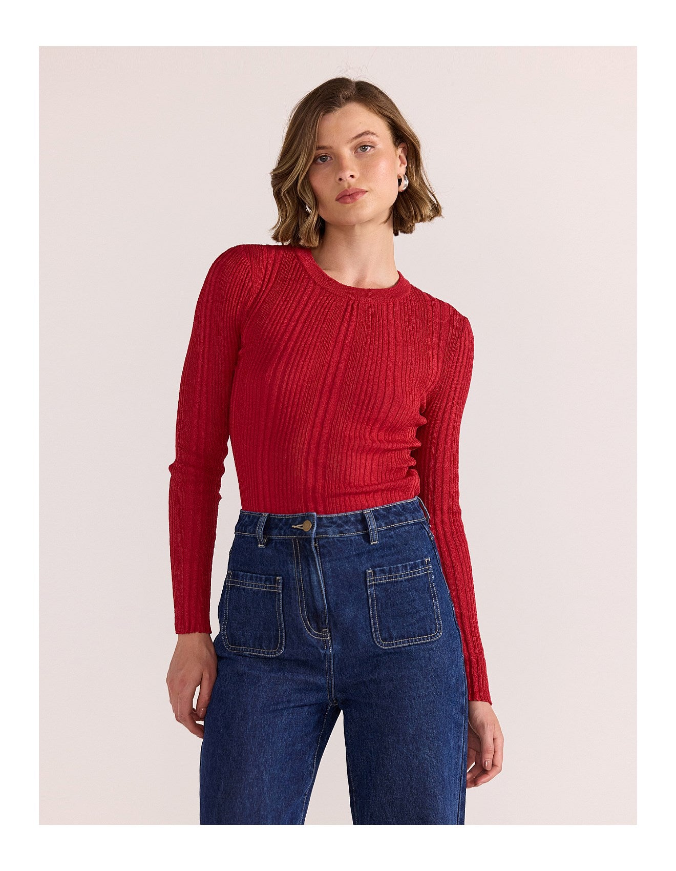 STAPLE THE LABEL LUNA RIBBED KNIT TOP RED