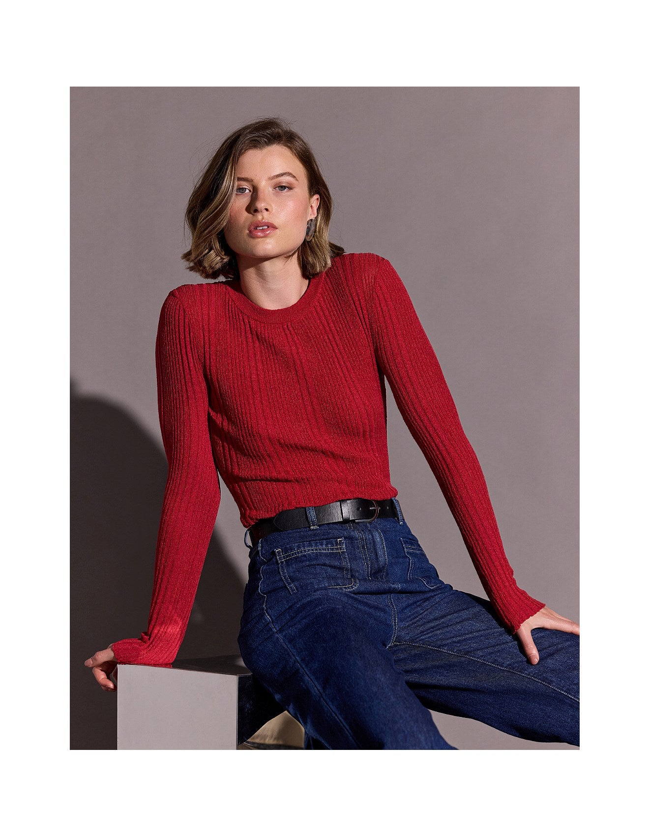STAPLE THE LABEL LUNA RIBBED KNIT TOP RED