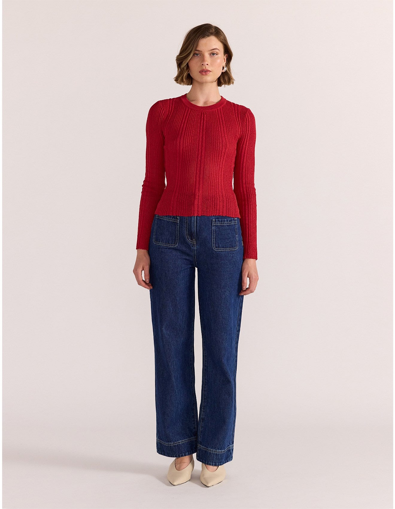 STAPLE THE LABEL LUNA RIBBED KNIT TOP RED