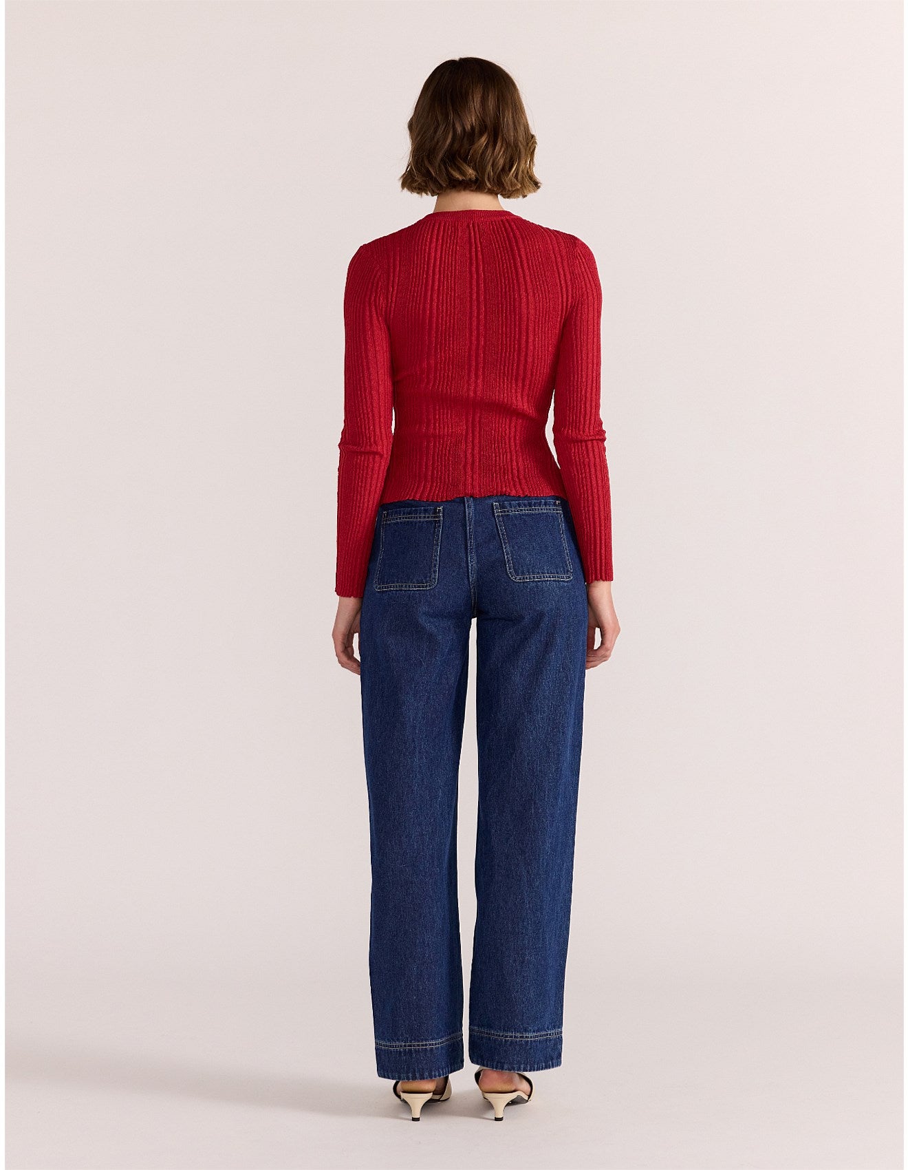 STAPLE THE LABEL LUNA RIBBED KNIT TOP RED