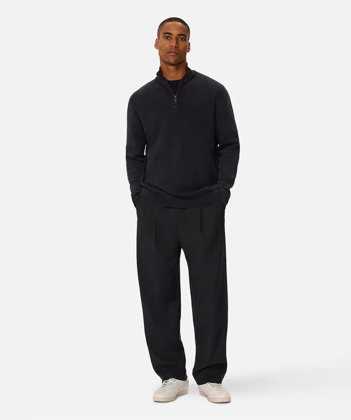 INDUSTRIE THE LAKEWOOD ZIP NECK KNIT WASHED BLACK