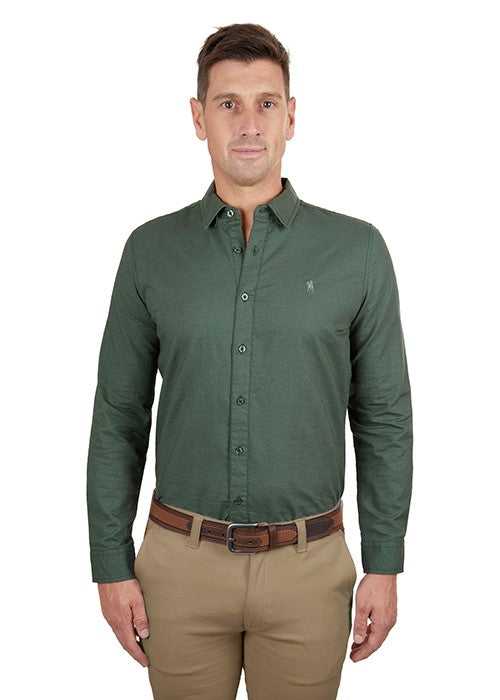 THOMAS COOK MENS LINEN TAILORED LS SHIRT GREEN