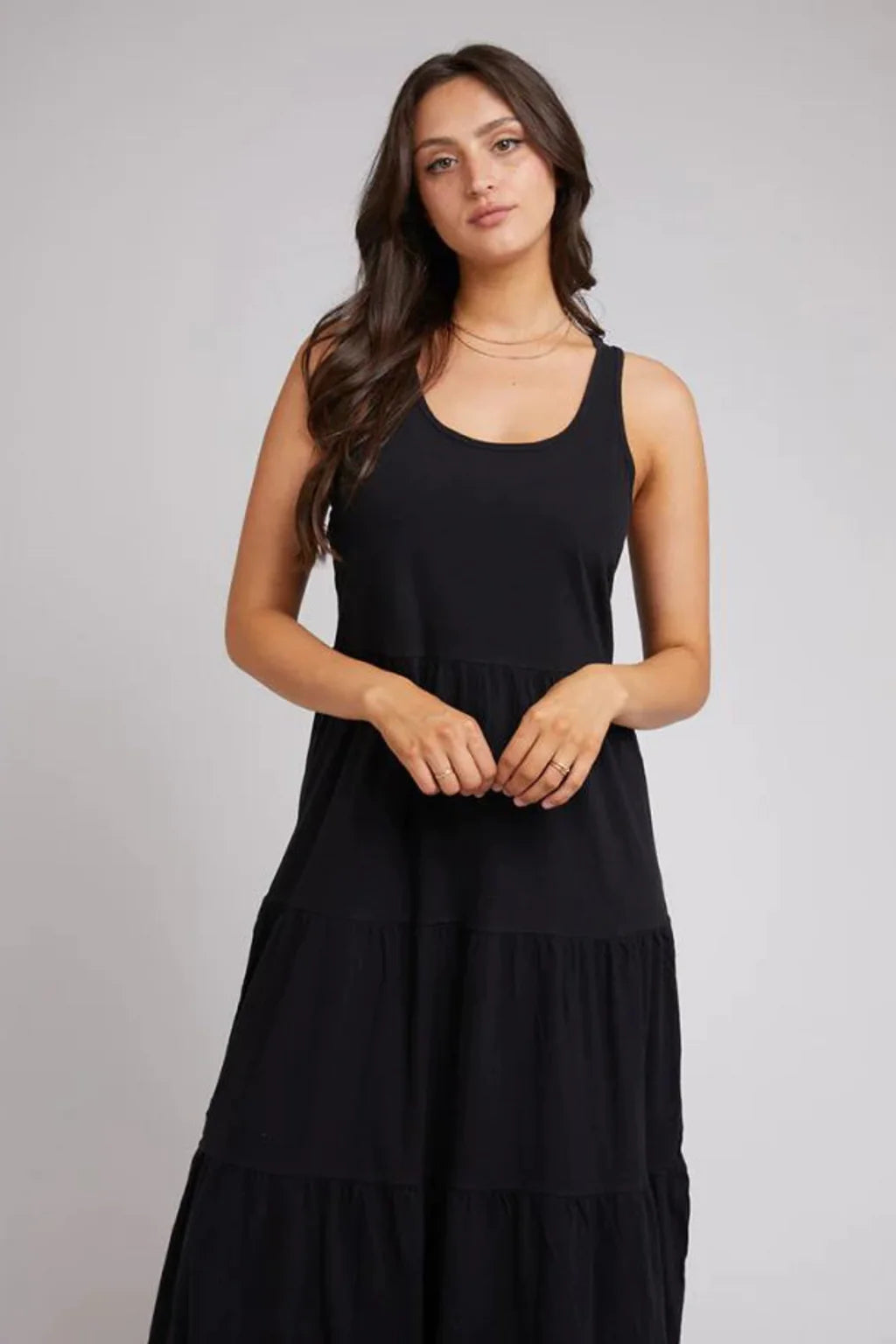 ALL ABOUT EVE LINEN MIDI DRESS BLACK