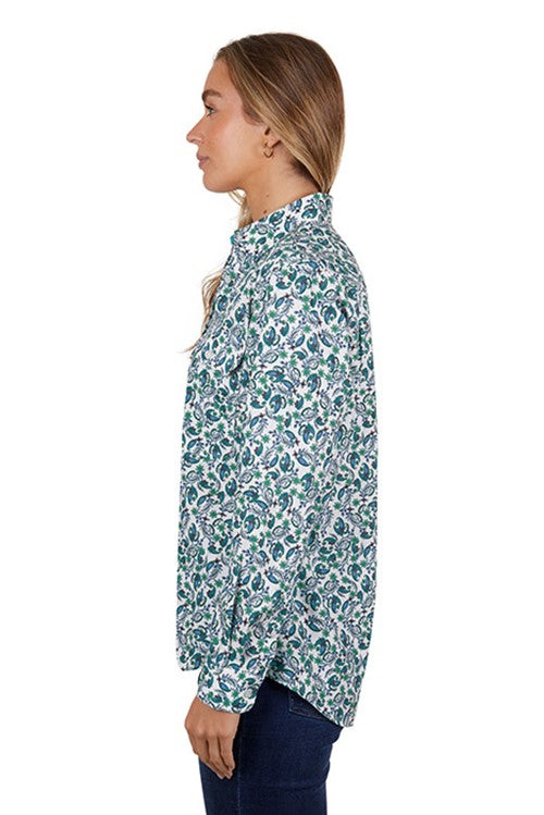 THOMAS COOK WOMENS THALIA 1/2 PLACKET LONG SLEEVE SHIRT BLUE