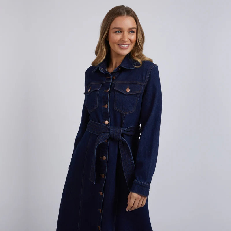 FOXWOOD GENEVIEVE DENIM DRESS DARK BLUE