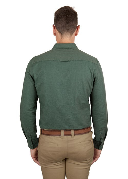 THOMAS COOK MENS LINEN TAILORED LS SHIRT GREEN