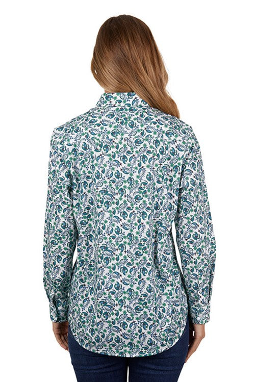 THOMAS COOK WOMENS THALIA 1/2 PLACKET LONG SLEEVE SHIRT BLUE