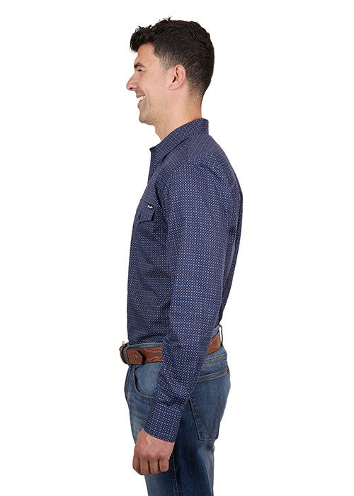 WRANGLER MENS CAM LONG SLEEVE SHIRT NAVY/BLUE