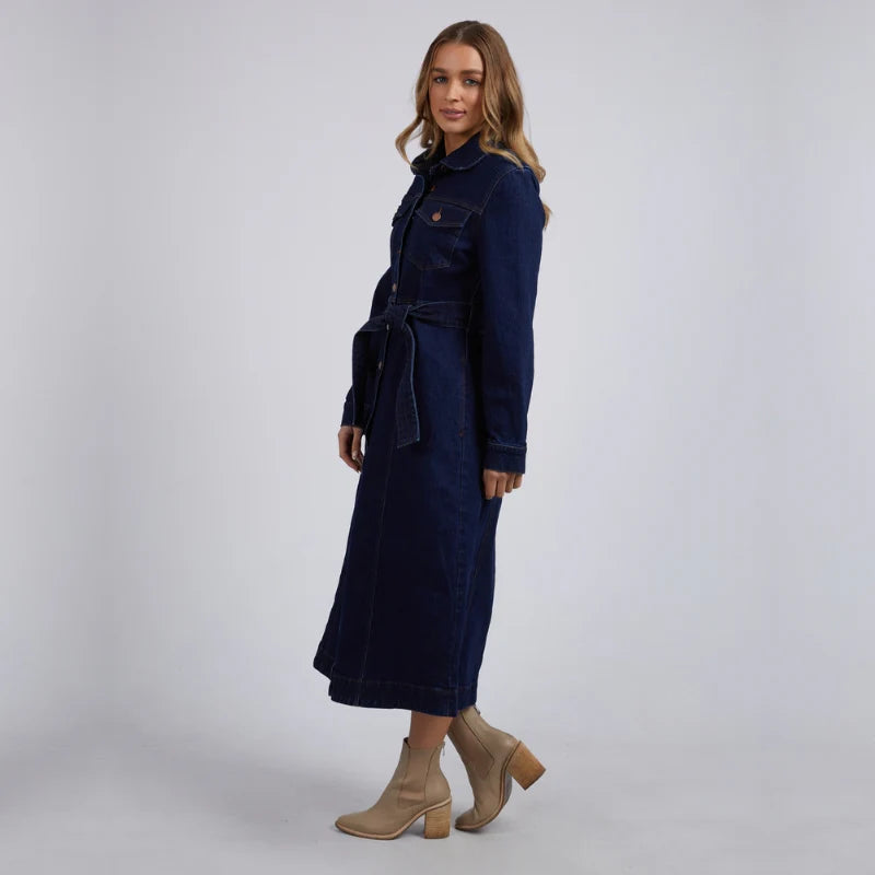 FOXWOOD GENEVIEVE DENIM DRESS DARK BLUE