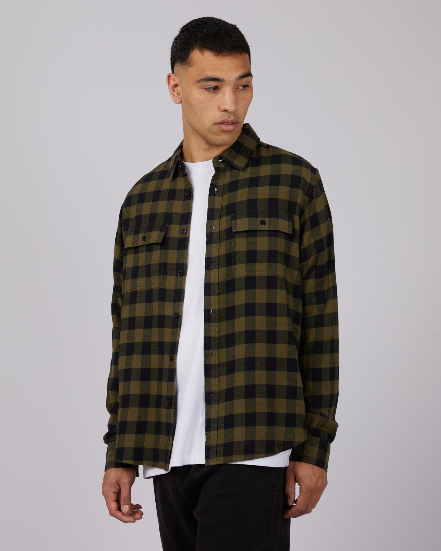 SILENT THEORY BOULDER CHECK SHIRT KHAKI
