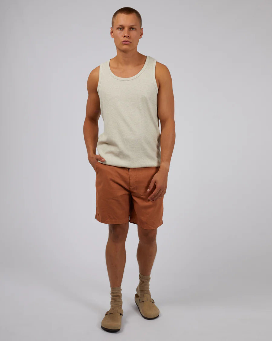 SILENT THEORY TAB LINEN SHORT TAN