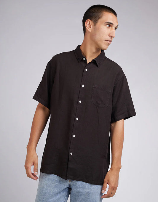 SILENT THEORY LINEN SHORT SLEEVE SHIRT BLACK