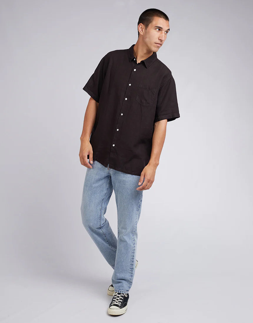 SILENT THEORY LINEN SHORT SLEEVE SHIRT BLACK