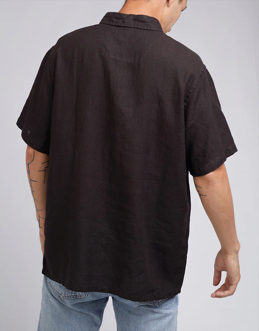 SILENT THEORY LINEN SHORT SLEEVE SHIRT BLACK