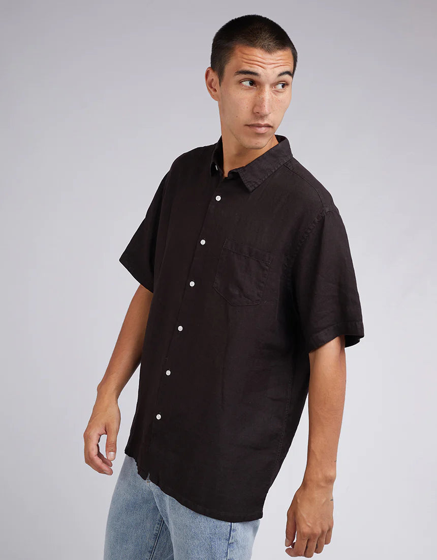SILENT THEORY LINEN SHORT SLEEVE SHIRT BLACK
