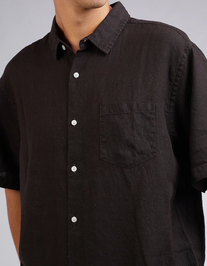 SILENT THEORY LINEN SHORT SLEEVE SHIRT BLACK