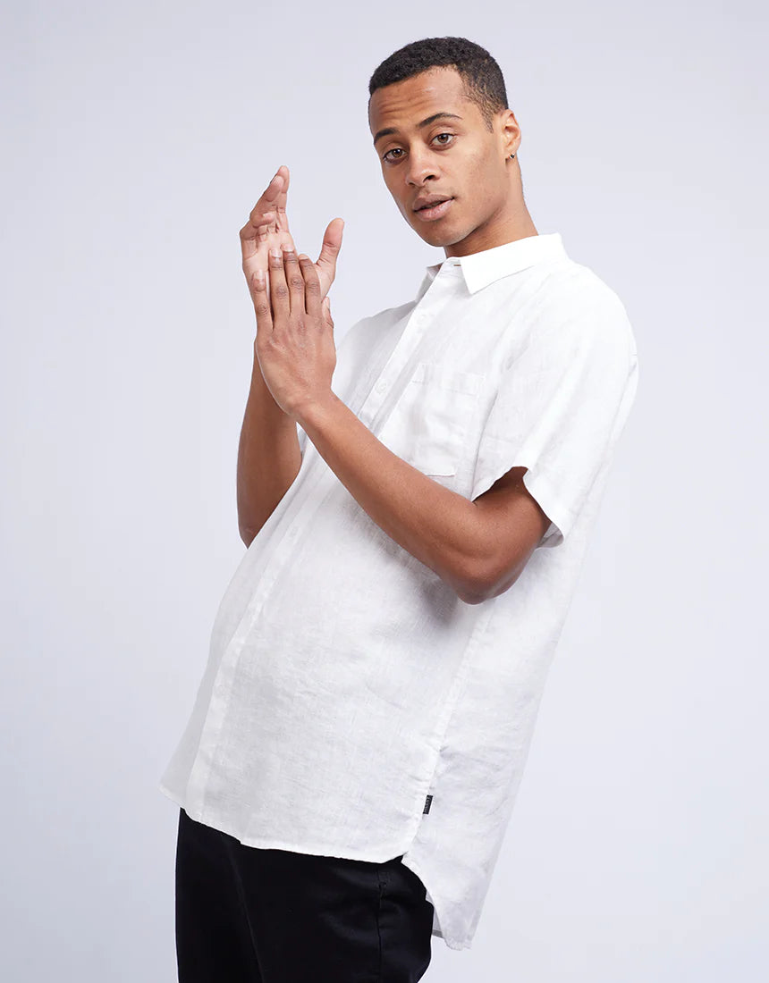 SILENT THEORY LINEN SHORT SLEEVE SHIRT WHITE