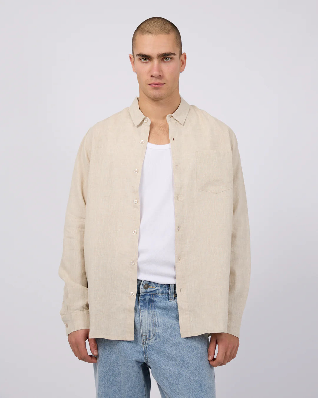 SILENT THEORY LINEN LONG SLEEVE SHIRT NATURAL