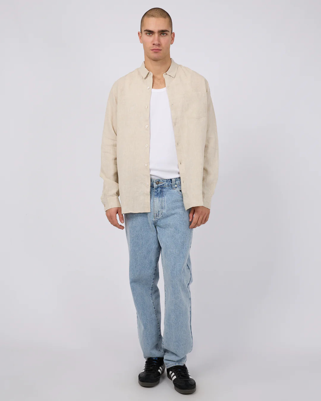SILENT THEORY LINEN LONG SLEEVE SHIRT NATURAL