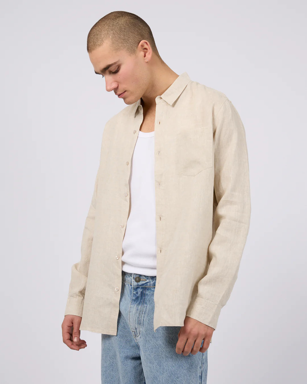 SILENT THEORY LINEN LONG SLEEVE SHIRT NATURAL
