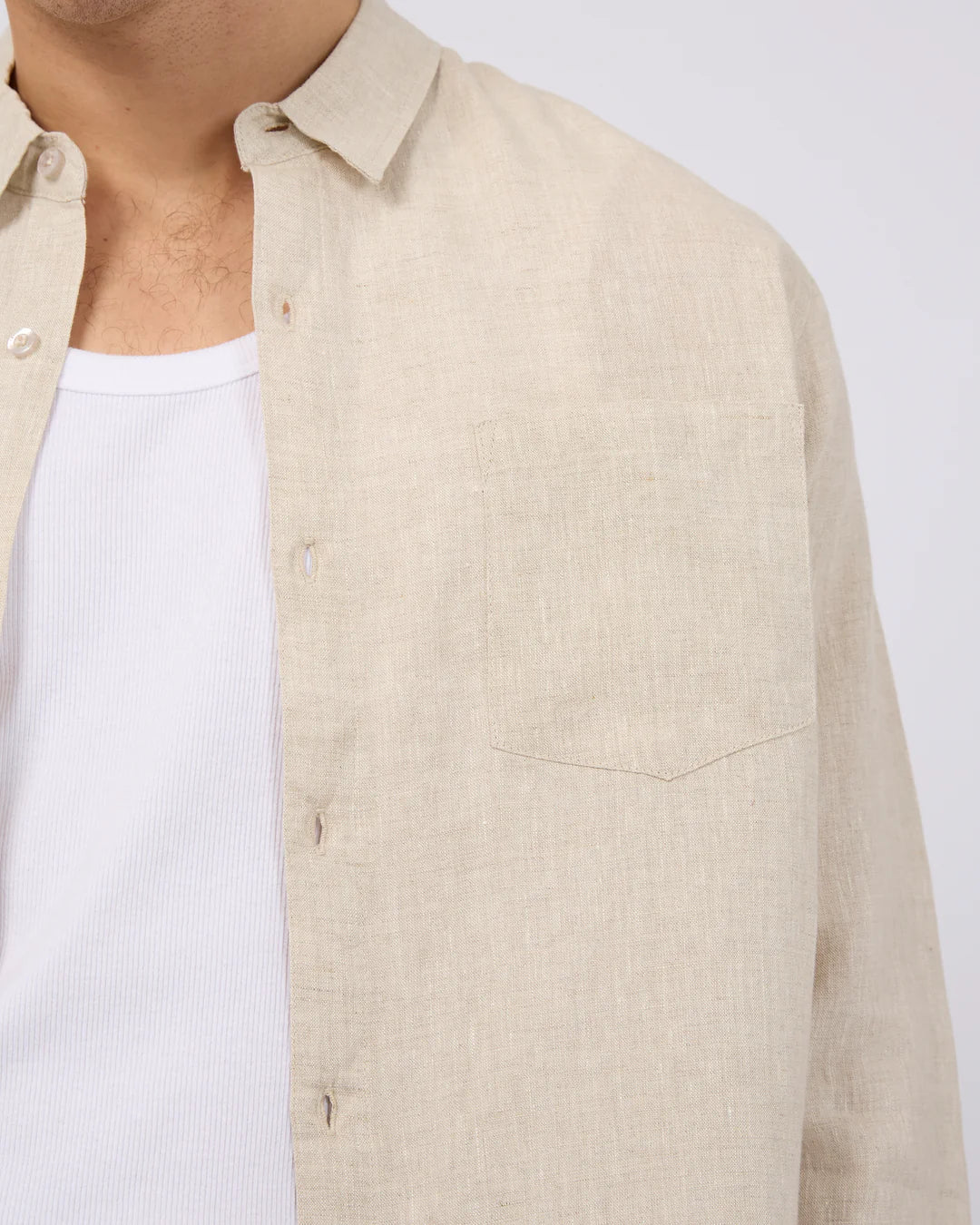 SILENT THEORY LINEN LONG SLEEVE SHIRT NATURAL